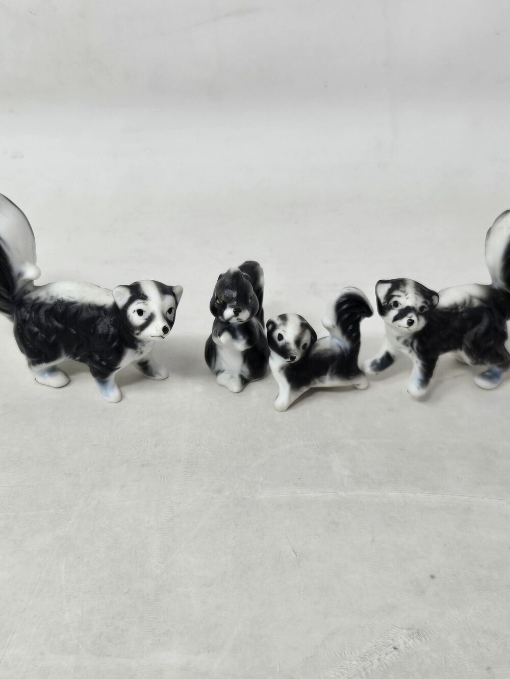 Vintage Mid-Century Bone China Miniature Skunk Family Set of 4 Japan Adorable